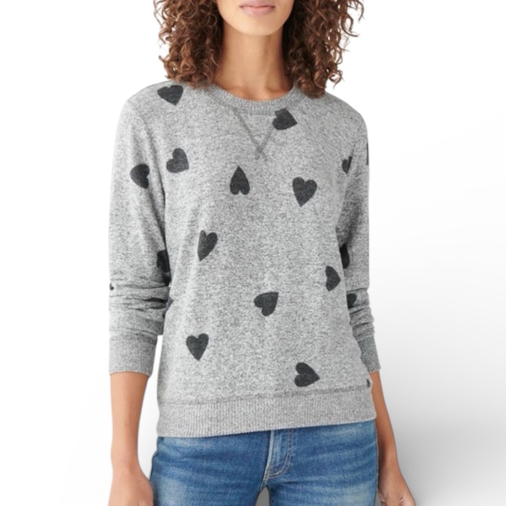 Lucky Brand Cloud Jersey Heart Print Pullover in Gray & Black Size Small